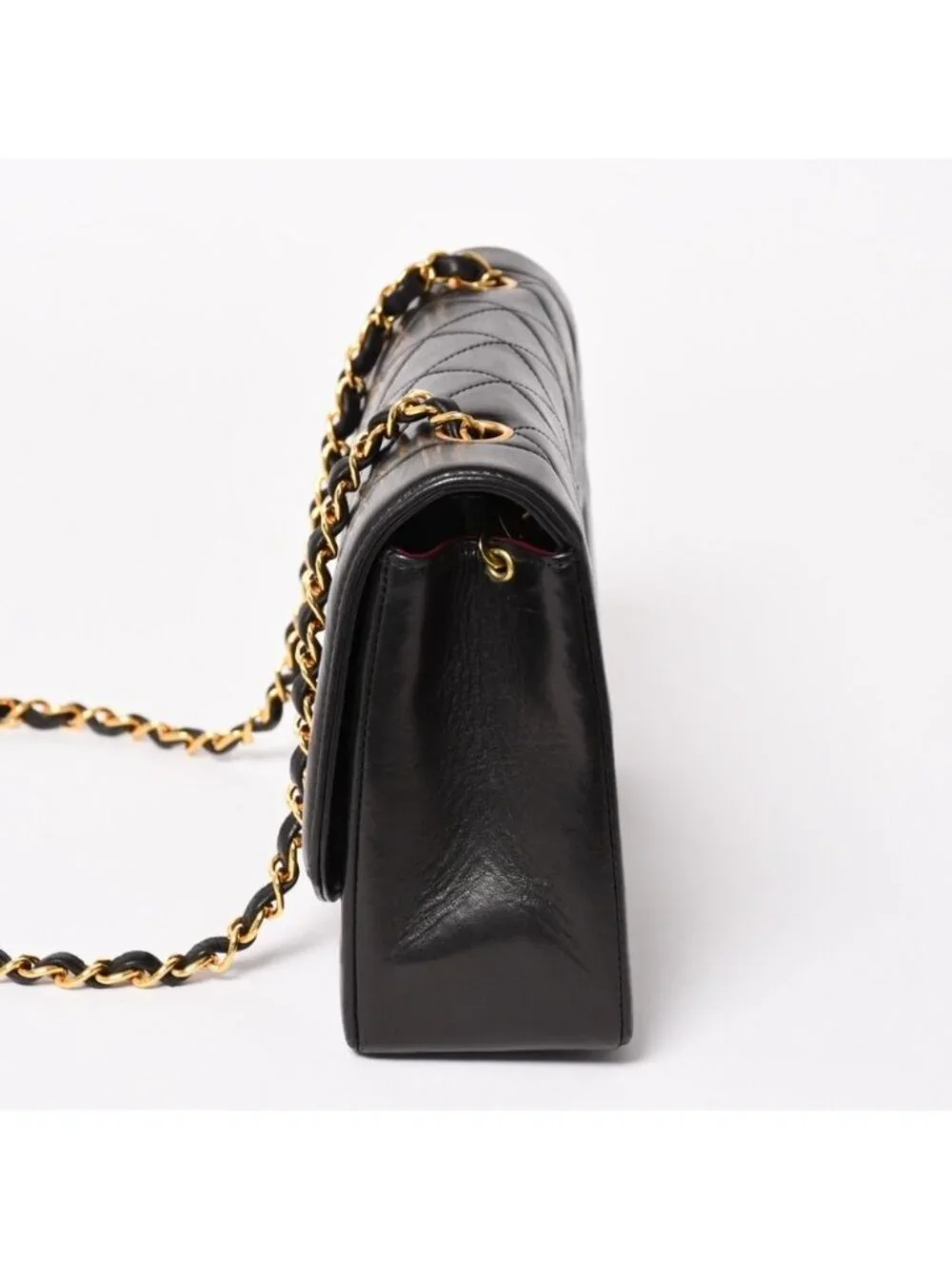 Chanel Diana Quilted 25 S Flap S Chain Shoulder Bag CC Logo Lambskin Black